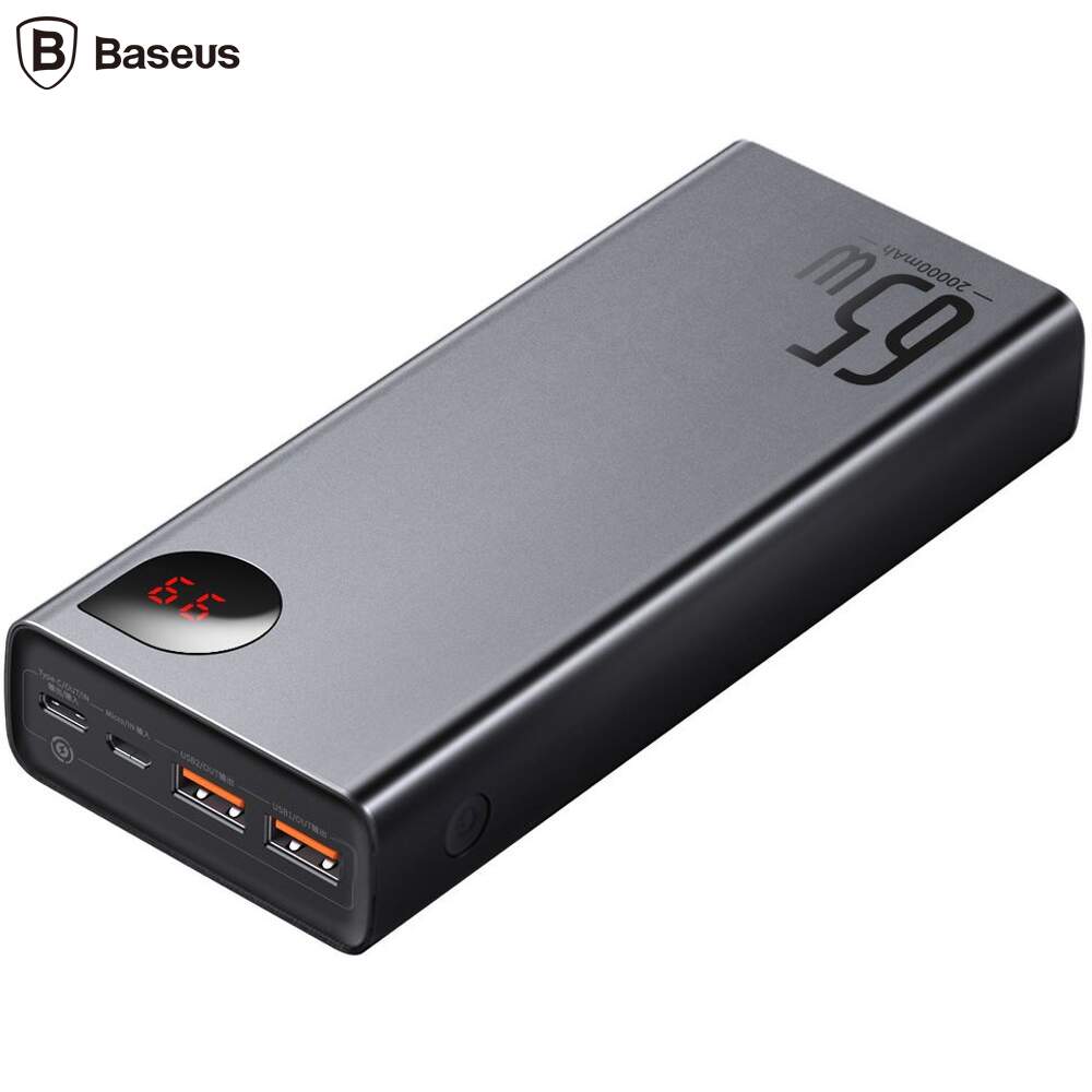 POWER BANK Baseus Adaman Metal, 20000mAh, PD 3.0 + QC 3.0 65W, 2 x USB; 1 x USB Type-C, digital display pt. status baterie, total 3A, negru, Cod Produs: PPIMDA-D01 [1]