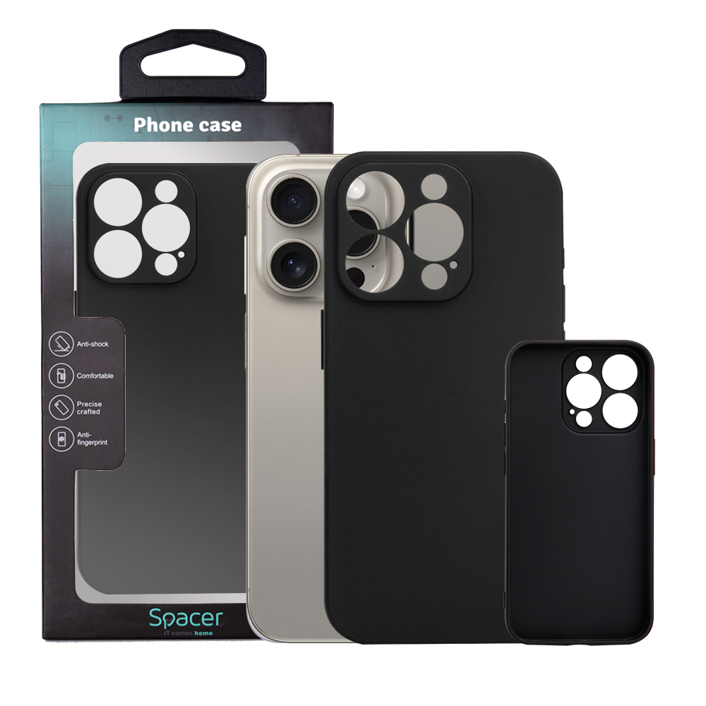 Husa Iphone 15 Pro Spacer, grosime 1.5mm, material flexibil TPU, negru “SPPC-AP-IP15P-TPU”