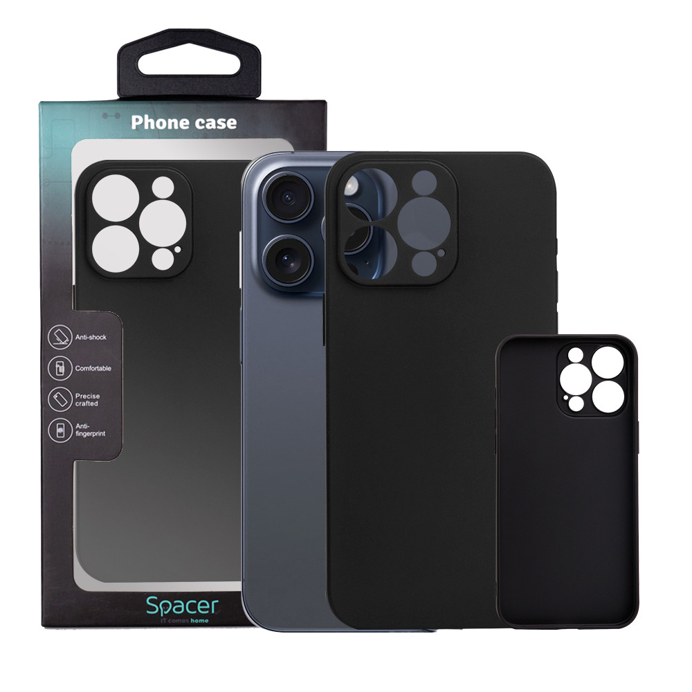 Husa Iphone 15 Pro Max Spacer, grosime 1.5mm, material flexibil TPU, negru „SPPC-AP-IP15PM-TPU”
