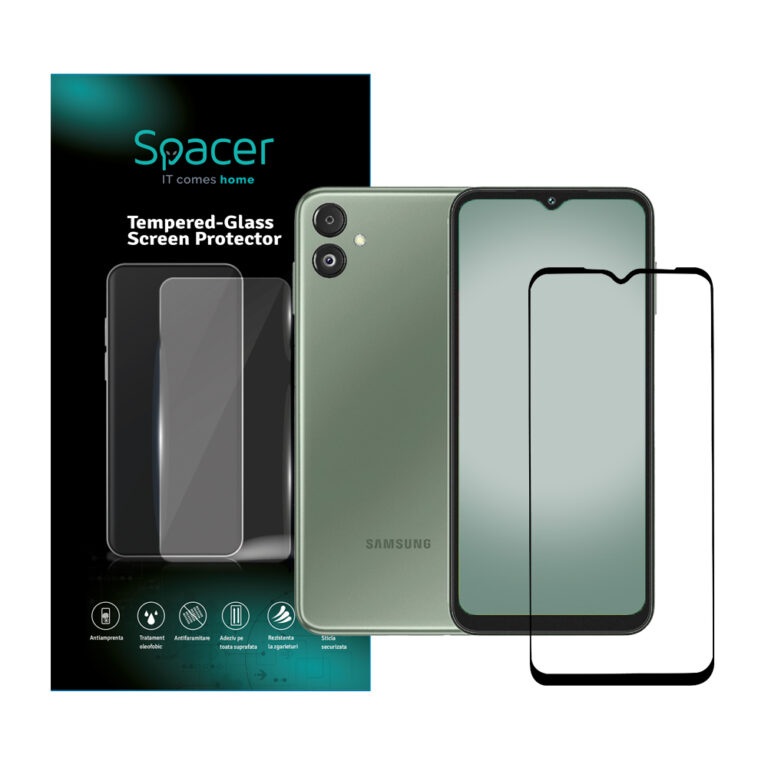 FOLIE STICLA Spacer pentru Samsung Galaxy F14 5G, grosime 0.3mm, acoperire totala ecran, strat special anti-ulei si anti-amprenta, Tempered Glass, sticla 9D, duritate 9H “SPPG-SM-GX-F14-TG”