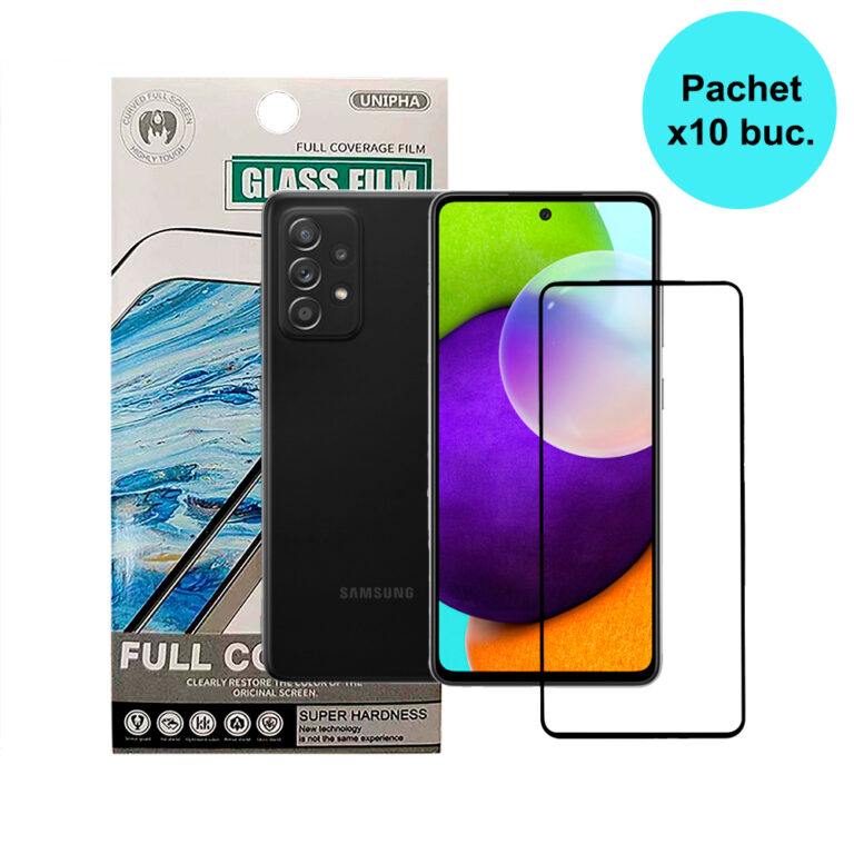 FOLIE STICLA Spacer pentru Samsung Galaxy A52S contine 10 bucati, grosime 0.3mm, acoperire totala ecran, strat special anti-ulei si anti-amprenta, Tempered Glass, sticla 9D, duritate 9H “SPPG-SM-GX-A52S-TG-10”