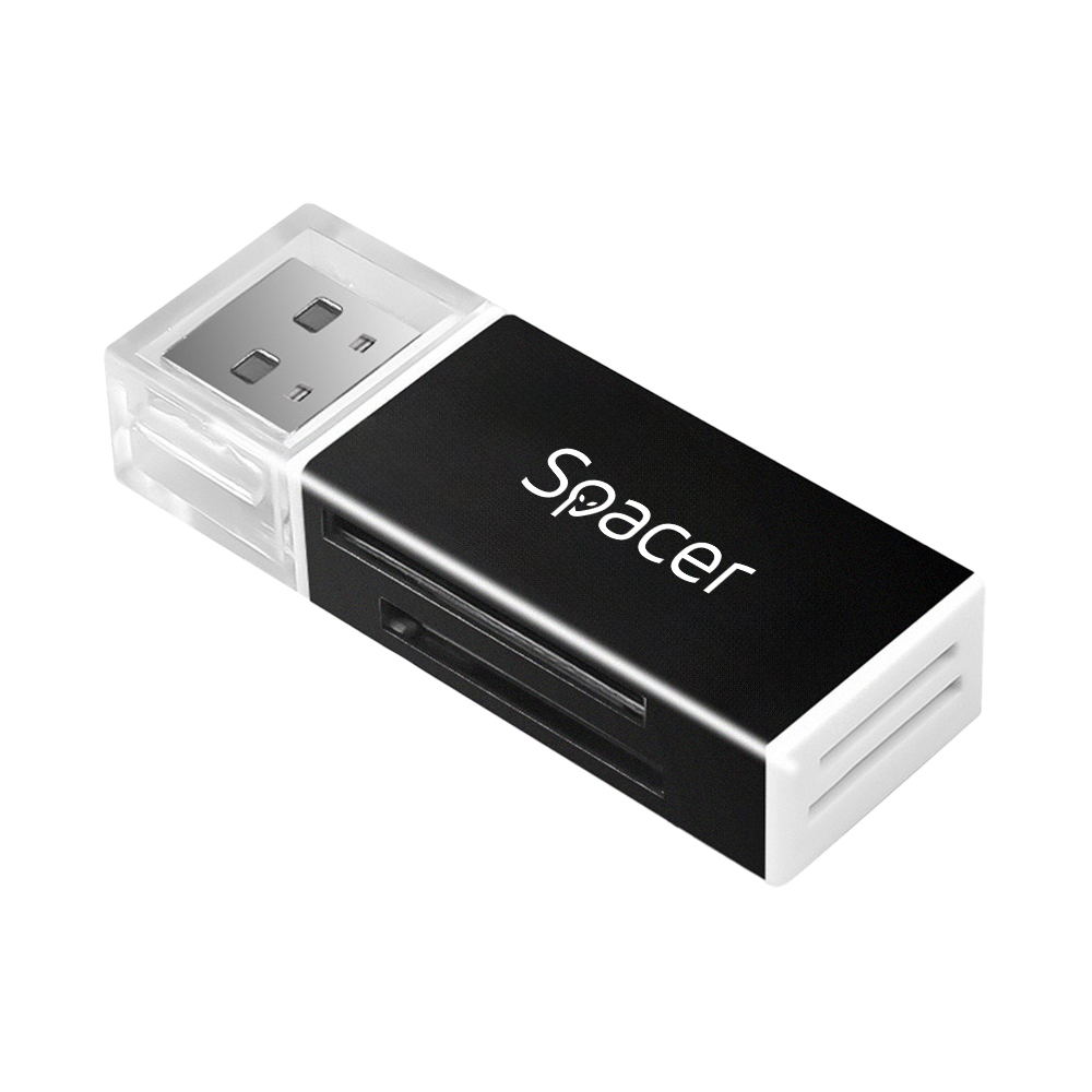 CARD READER extern SPACER, interfata USB 2.0, citeste/scrie: SD, microSD, MS, M2; aluminiu, black, Cod Produs: SPCR-658 [1]