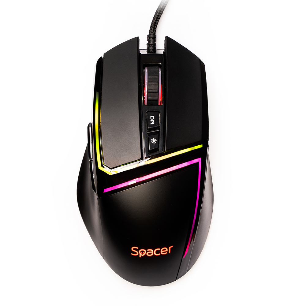 MOUSE Spacer - gaming, gaming, cu fir, USB, optic, 12.000 dpi, butoane/scroll 7/1, iluminare RGB, negru, Cod Produs: SPGM-ALIEN-PRO [1]