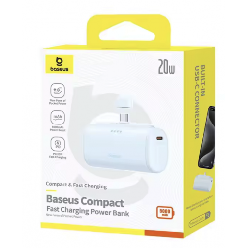 POWER BANK Baseus Compact, capacitate 5000mAh, 20W, 1 x USB Type-C, total 5V/2.4A, albastru, Cod Produs: P10068306313-00 [1]