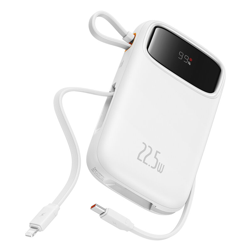 Power bank - POWER BANK Baseus Qpow2 Dual-Cable, 10000mAh, PD 3.0 + QC 3.0 22.5W, 1 x USB; 1 x Iphone Lightning; 2 x USB Type-C, digital display pt. status baterie, total 2.4A, alb, Cod Produs: P10055003223-00