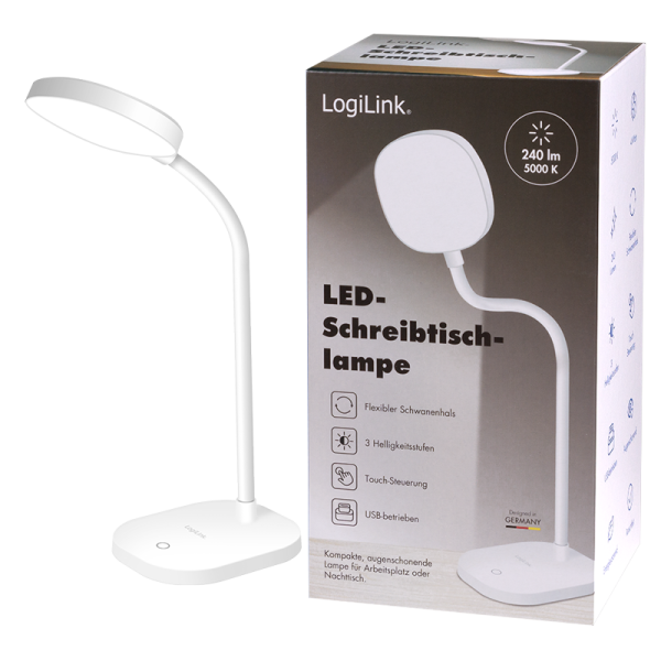 LAMPA LED Logilink, pt. birou, 5000 K, 240 lm, 360 grade, gat flexibil, 16 x LED 4W, IP20, alimentare USB-C, alb, Cod Produs: LED017 [4]