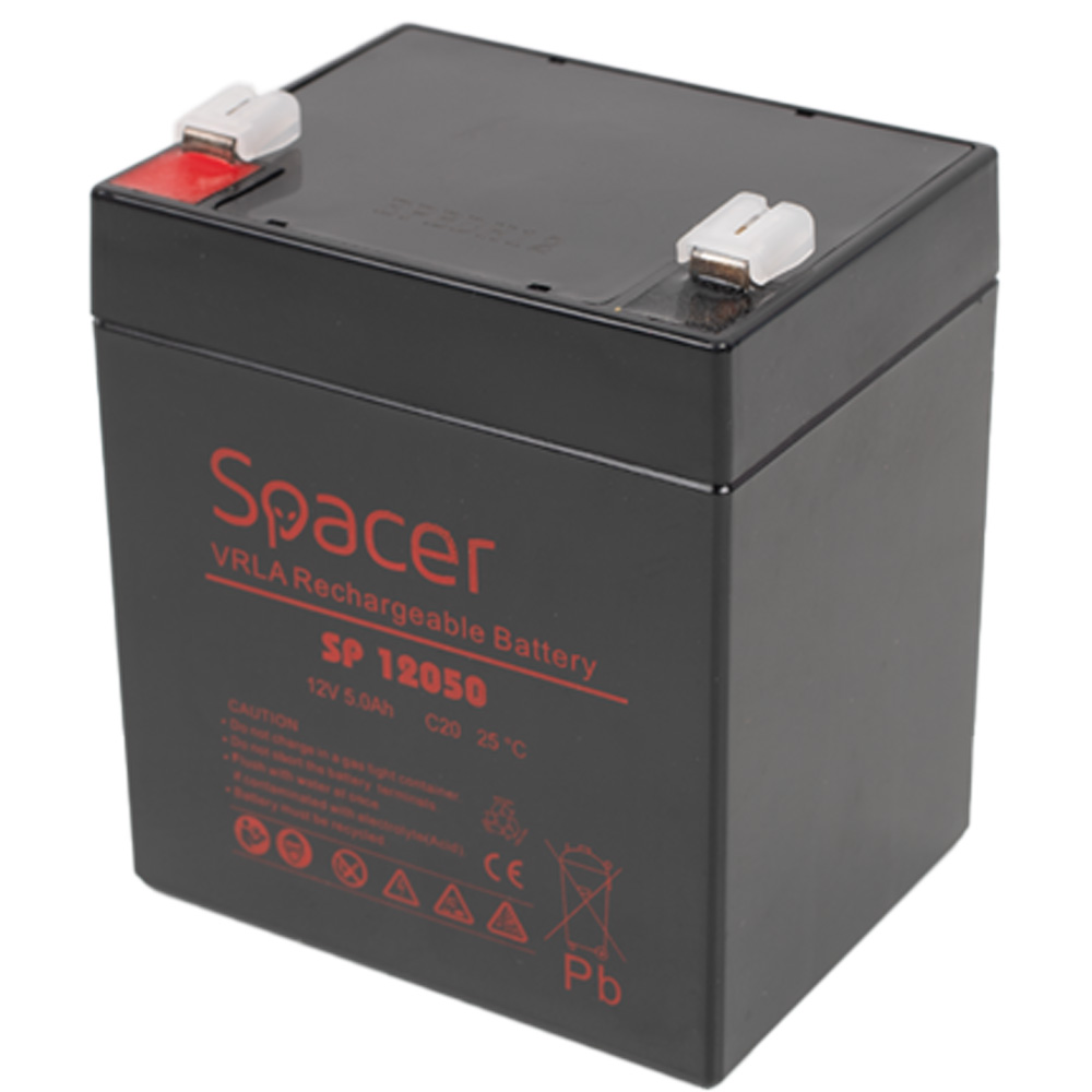 Baterii UPS - ACUMULATOR UPS SPACER 12V /  5Ah, dimensiuni: 90x70x101mm, inaltime+terminal: 107mm, terminal F2(T2), Cod Produs: SP-BAT-12V5AH