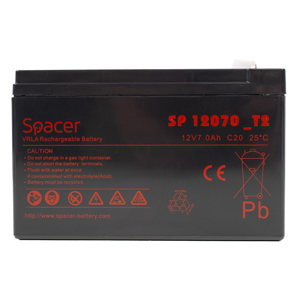 ACUMULATOR UPS SPACER 12V /  7Ah, dimensiuni: 151x66x96mm, inaltime+terminal: 102mm, terminal F2(T2), Cod Produs: SP-BAT-12V7AH [1]