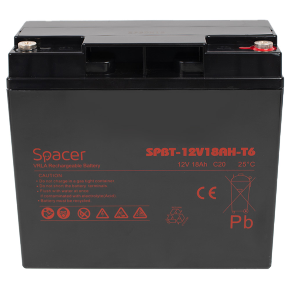 ACUMULATOR UPS SPACER 12V / 18Ah, dimensiuni: 181x77x167mm, inaltime+terminal: 167mm, terminal F6(T6), Cod Produs: SPBT-12V18AH-T6 [1]