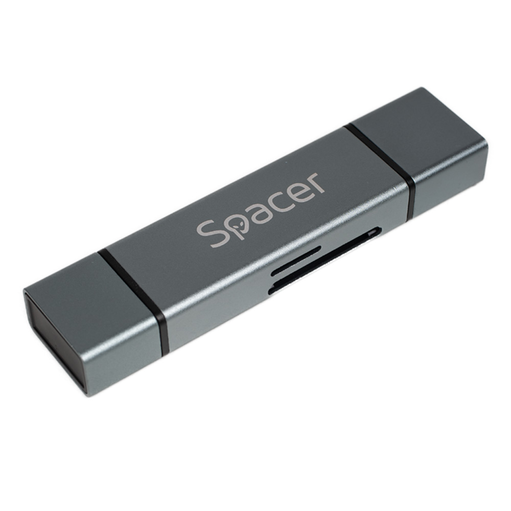 Cititoare carduri - CARD READER extern SPACER, 4 in 1, interfata USB 2.0, USB Type C, citeste/scrie: SD, micro SD; extraconectori mama USB si Type-C, aluminiu, Cod Produs: SPCR-TYPEC-USB-01