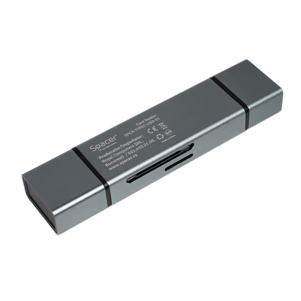 CARD READER extern SPACER, 4 in 1, interfata USB 2.0, USB Type C, citeste/scrie: SD, micro SD; extraconectori mama USB si Type-C, aluminiu, Cod Produs: SPCR-TYPEC-USB-01 [3]