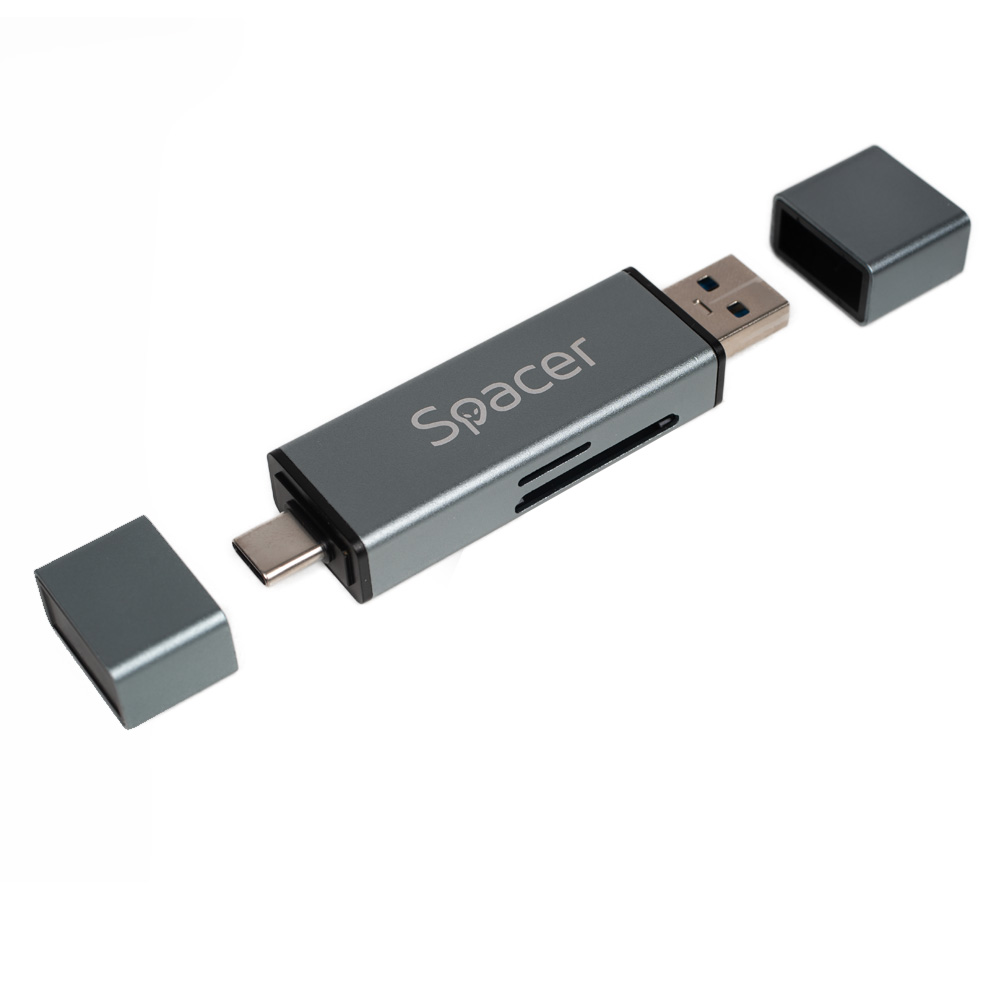 CARD READER extern SPACER, 4 in 1, interfata USB 2.0, USB Type C, citeste/scrie: SD, micro SD; extraconectori mama USB si Type-C, aluminiu, Cod Produs: SPCR-TYPEC-USB-01 [2]