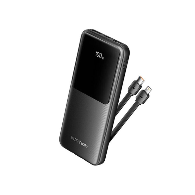 Power bank - POWER BANK Vention 10.000 mAh, 22.5W PD 20W, QC, &nbsp;1x USB-C, 2x USB-A, 1x micro USB (doar pt incarcare), cablu Ligtning si USB-C integrate, afisaj LED, cablu Lightning si USB-C integrate, 314g, ne