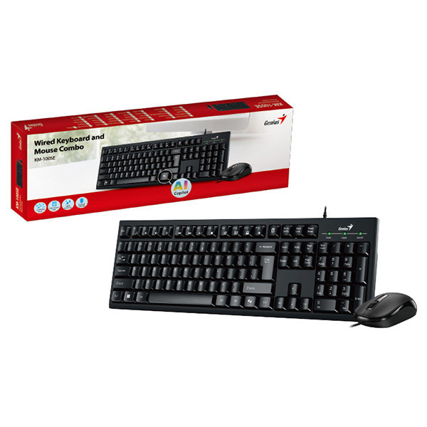 KIT wired GENIUS USB, tastatura 104 taste (concave) + mouse optic 1200dpi, 3 butoane, AI key, black, Cod Produs: 31330009400 [1]