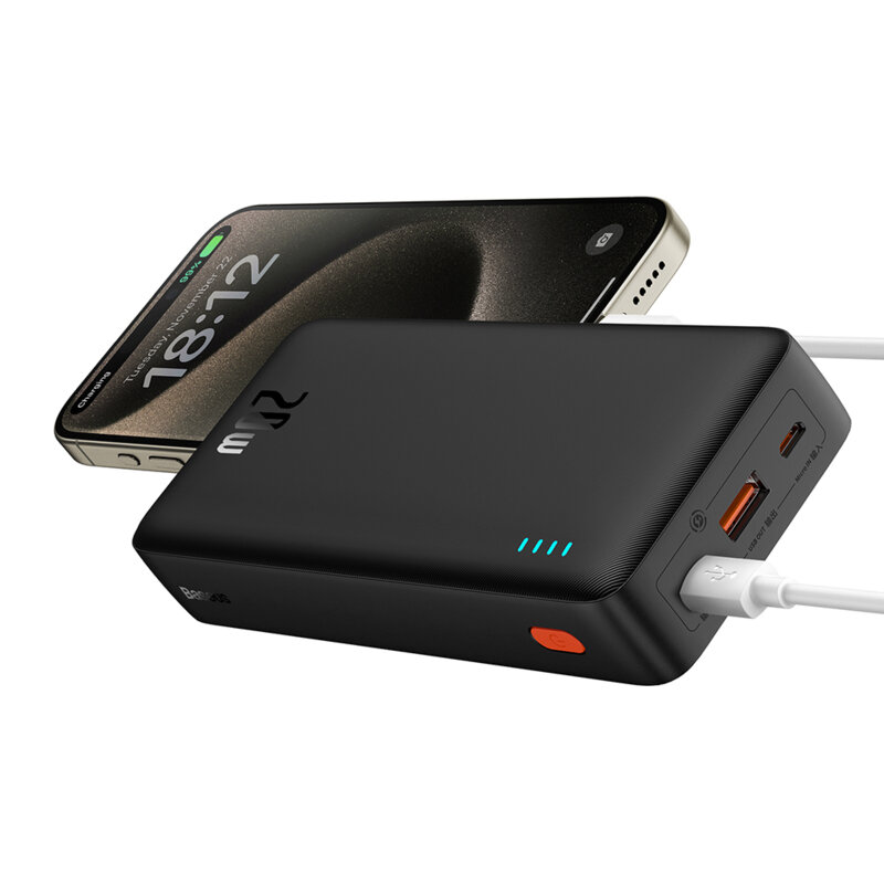 POWER BANK Baseus Airpow, 20000mAh, 20W, 1 x USB; 1 x USB Type-C input/output, total 3A, include cablu USB la USB Type-C de 50cm, negru, Cod Produs: P10022804113-00 [4]