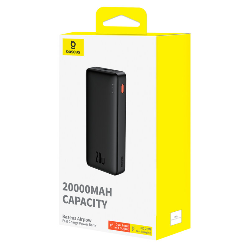 POWER BANK Baseus Airpow, 20000mAh, 20W, 1 x USB; 1 x USB Type-C input/output, total 3A, include cablu USB la USB Type-C de 50cm, negru, Cod Produs: P10022804113-00 [5]