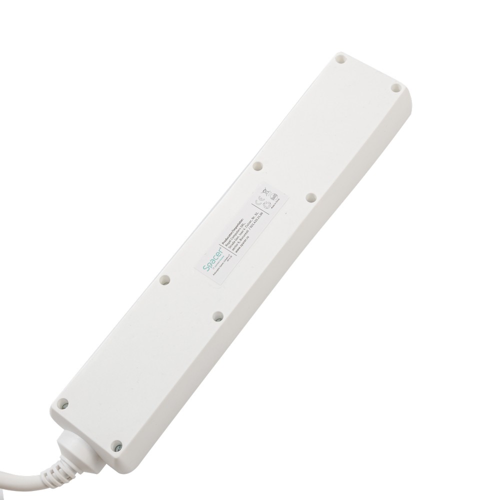 PRELUNGITOR SPACER, Schuko x 5, conectare prin Schuko (T), cablu 1.8 m, 16 A, max. 3500W, protectie supratensiune, protectie copii, Alb, Cod Produs: PP-5-18 [1]