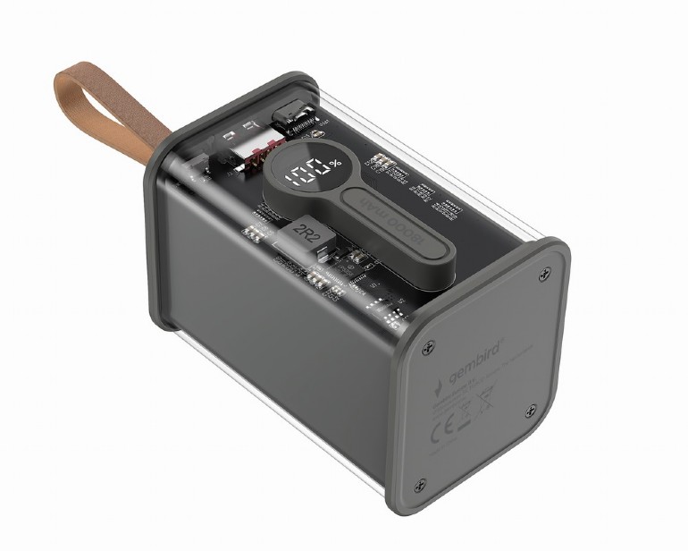 POWER BANK GEMBIRD 18000mAh, 20W , 1 x USB; 1 x USB Type-C, digital display pt. status baterie, max. 3A, transparent, negru, Cod Produs: PB18-TQC3-01 [1]