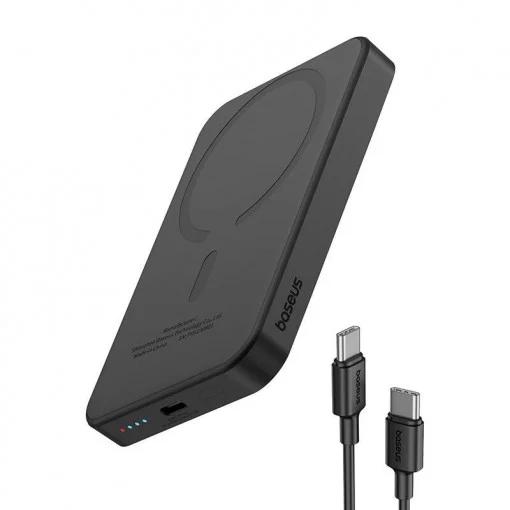 POWER BANK Baseus Magnetic Mini Wireless, 5000mAh, max 20W pe cablu, 1 x USB Type-C output/input, 15W wireless charging, include cablu USB Type-C la USB Type-C 30cm, negru, Cod Produs: P10022107113-00 [2]