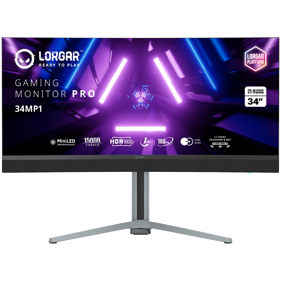 Electronice - LORGAR 34MP1, UWQHD MiniLED Gaming Monitor Pro, 34 (3440*1440) VA curve monitor, black/milky grey Cod Produs: LRG-34MP1W180C-GY