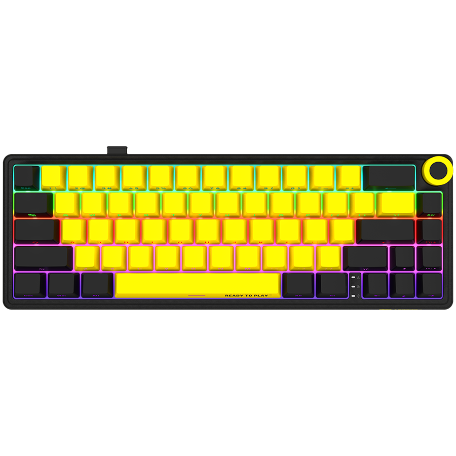 Tastaturi - Wireless mechanical gaming keyboard Pro, 2.4 GHz, BT, RGB Backlight, 16 modes, 66 keys, 50M presses,, multimedia knob, built-in 3750 mAh battery, Hot Swap, cable 2.3m, black yellow Cod Produs: LRG-KBP