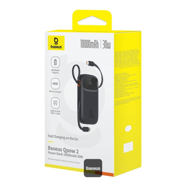 POWER BANK Baseus Qpow2 Digital Display, 10000mAh, 30W, 2 x USB Type-C output/input, 1 x USB, include cablu USB Type-C la USB Type-C 30cm, negru, Cod Produs: P10055008113-00 [4]