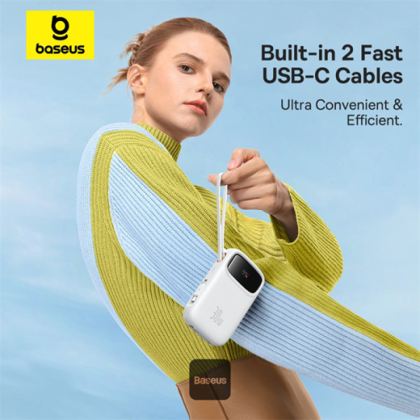 POWER BANK Baseus Qpow2 Digital Display, 10000mAh, 30W, 2 x USB Type-C output/input, 1 x USB, include cablu USB Type-C la USB Type-C 30cm, alb, Cod Produs: P10055008213-00 [2]