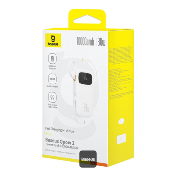 POWER BANK Baseus Qpow2 Digital Display, 10000mAh, 30W, 2 x USB Type-C output/input, 1 x USB, include cablu USB Type-C la USB Type-C 30cm, alb, Cod Produs: P10055008213-00 [4]