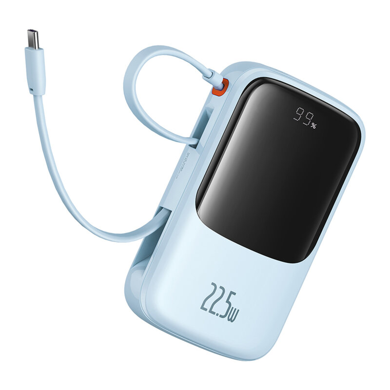 POWER BANK Baseus Qpow Pro+ Digital Display, 10000mAh, 22.5W, 2 x USB Type-C output/input, 1 x USB, 1 x Lightning, albastru, Cod Produs: P10067101313-00 [1]