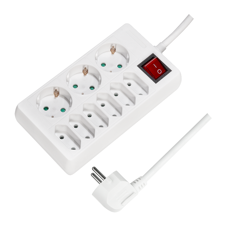 Prize si prelungitoare - PRELUNGITOR LOGILINK, Schuko x 3 + Euro skt x 6, cablu 3G 1.5mm2, 230 V/16 A, 50 Hz, max. 3500 W, buton intrerupator iluminat, IP20, 1.5m, alb, Cod Produs: LPS201