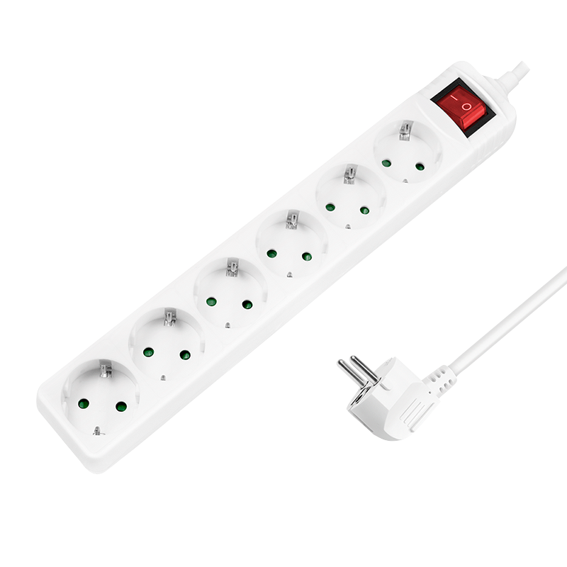 PRELUNGITOR LOGILINK, Schuko x 6, cablu 3G 1.5mm2, 230 V/16 A, 50 Hz, max. 3500 W, buton intrerupator iluminat, IP20, 1.5m, alb, Cod Produs: LPS202 [1]