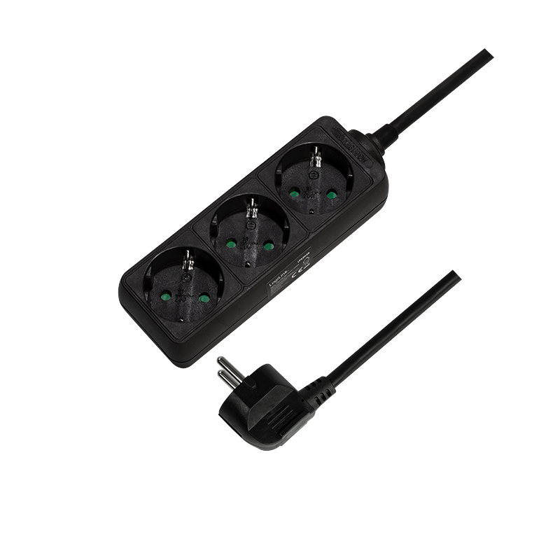 PRELUNGITOR LOGILINK, Schuko x 3, cablu 3G 1.5mm2, 230 V/16 A, 50 Hz, max. 3500 W, IP20, 1.5m, negru, Cod Produs: LPS205B [1]