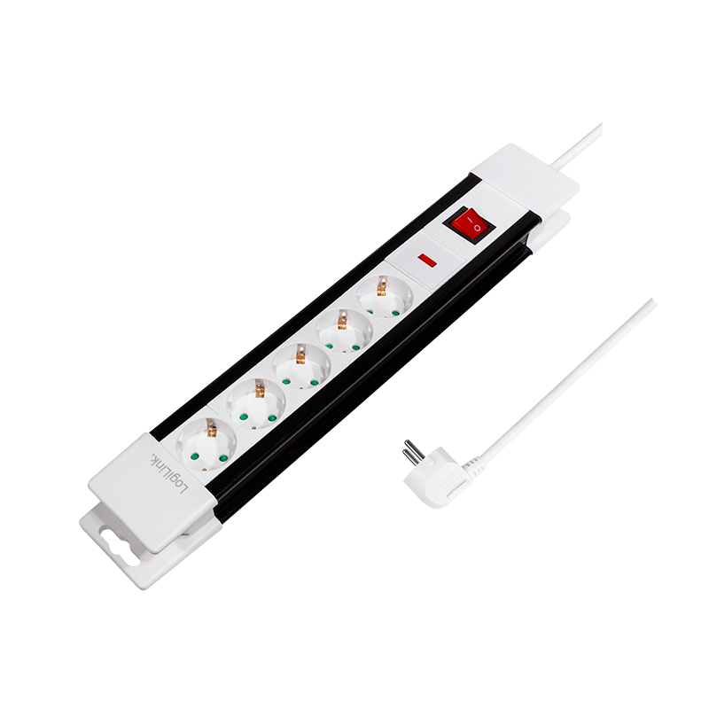 Prize si prelungitoare - PRELUNGITOR LOGILINK, Schuko x 5, cablu 3G 1.5mm2, 230 V/16 A, 50 Hz, max. 3500 W, buton intrerupator iluminat, IP20, 3m, negru-alb, Cod Produs: LPS211