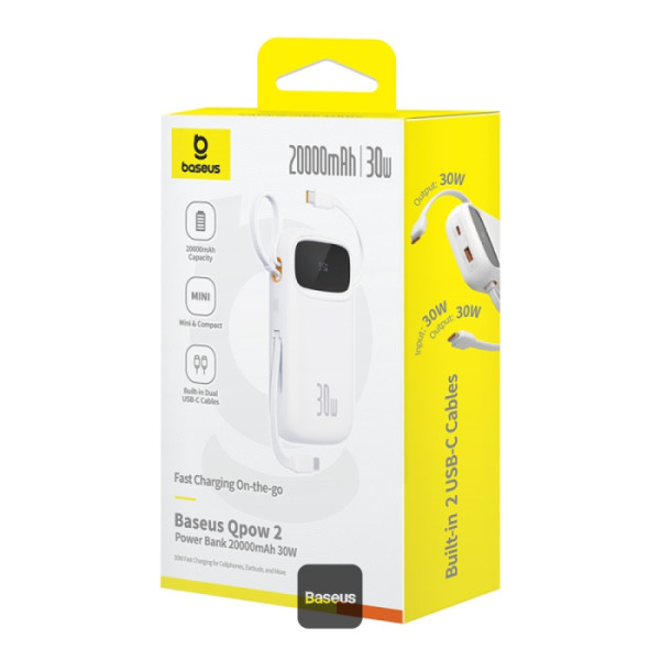POWER BANK Baseus Qpow2 Digital Display, 20000mAh, 30W, 2 x USB Type-C output/input, 1 x USB, include cablu USB Type-C la USB Type-C 30cm, alb, Cod Produs: P10055009213-00 [2]