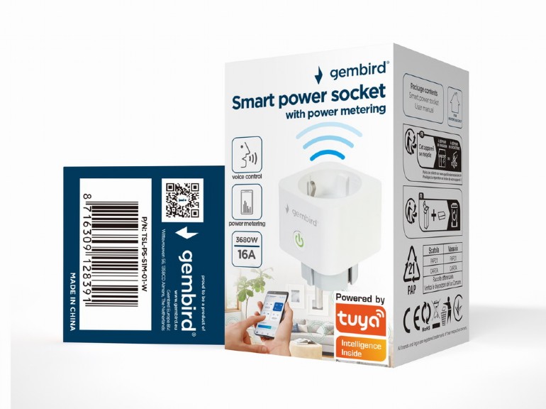PRELUNGITOR GEMBIRD, Schuko x 1, WiFi, conectare prin Schuko (T), 16 A, 3680W, compatibil Tuya, alb, Cod Produs: TSL-PS-S1M-01-W [3]