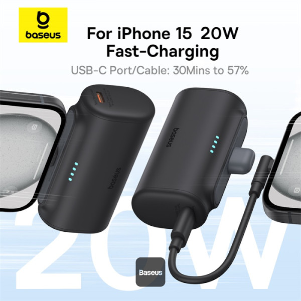 POWER BANK Baseus Compact, capacitate 5000mAh, 20W, conector integrat USB Type-C, negru, Cod Produs: P10068306113-00 [7]