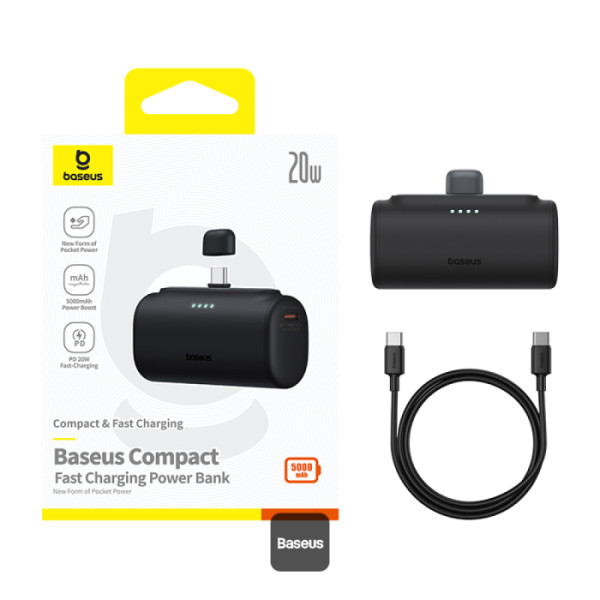 POWER BANK Baseus Compact, capacitate 5000mAh, 20W, conector integrat USB Type-C, negru, Cod Produs: P10068306113-00 [4]
