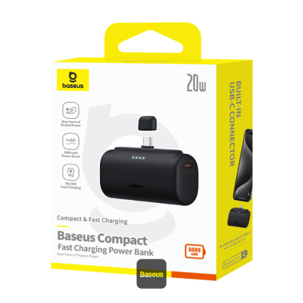POWER BANK Baseus Compact, capacitate 5000mAh, 20W, conector integrat USB Type-C, negru, Cod Produs: P10068306113-00 [9]