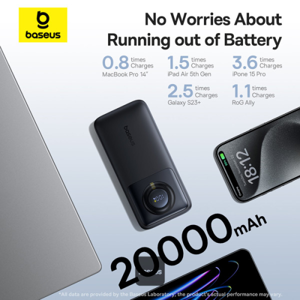 POWER BANK Baseus Free2Pull, display, capacitate 20000mAh, 65W, cablu integrat USB Type-C, 1 x USB Type-C, total 5V/3A, negru, Cod Produs: P10073700123-00 [5]
