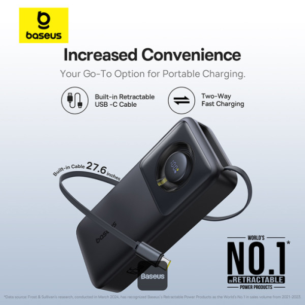 POWER BANK Baseus Free2Pull, display, capacitate 20000mAh, 65W, cablu integrat USB Type-C, 1 x USB Type-C, total 5V/3A, negru, Cod Produs: P10073700123-00 [2]