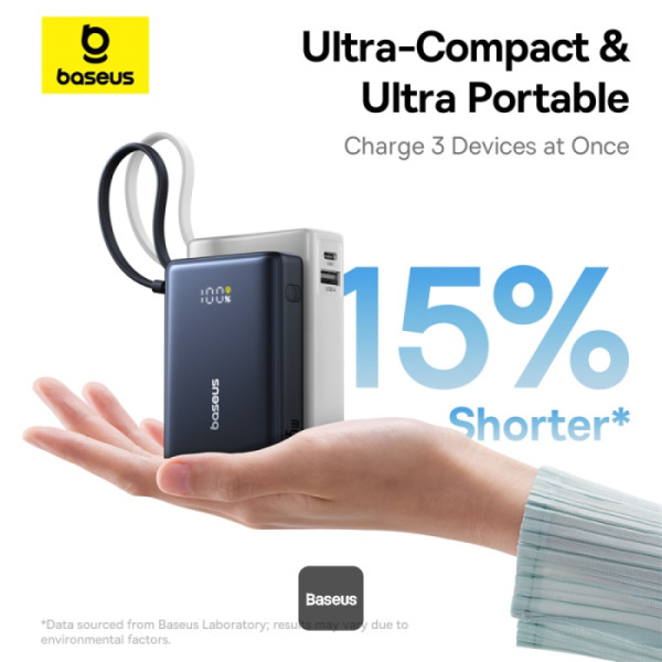 POWER BANK Baseus PicoGo, display, capacitate 10000mAh, 45W, cablu integrat USB Type-C, 1 x USB Type-C, 1 x USB, total 5V/3A, negru, Cod Produs: P10076803123-00 [5]