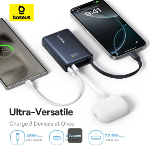 POWER BANK Baseus PicoGo, display, capacitate 10000mAh, 45W, cablu integrat USB Type-C, 1 x USB Type-C, 1 x USB, total 5V/3A, negru, Cod Produs: P10076803123-00 [2]