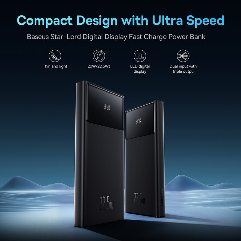 POWER BANK Baseus Star-Lord Digital, display, capacitate 10000mAh, 22.5W, 2 x USB; 1 x USB Type-C, total 5V/3A, negru, Cod Produs: PPXJ100001 [2]