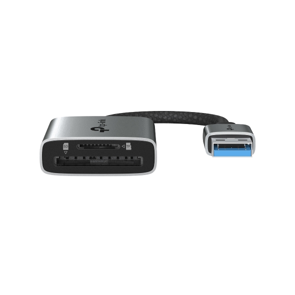 CARD READER extern TP-Link, interfata USB 3.0, citeste/scrie: SD si microSD,  suporta carduri maxim 1 TB, lungime cablu 15 cm, metalic, gri Cod Produs: UA430 [1]