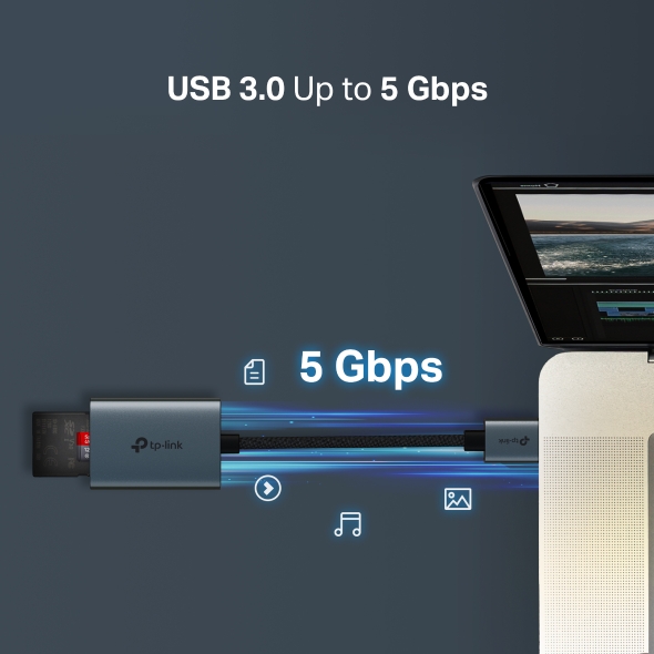 CARD READER extern TP-Link, interfata USB 3.0, citeste/scrie: SD si microSD,  suporta carduri maxim 1 TB, lungime cablu 15 cm, metalic, gri Cod Produs: UA430 [5]