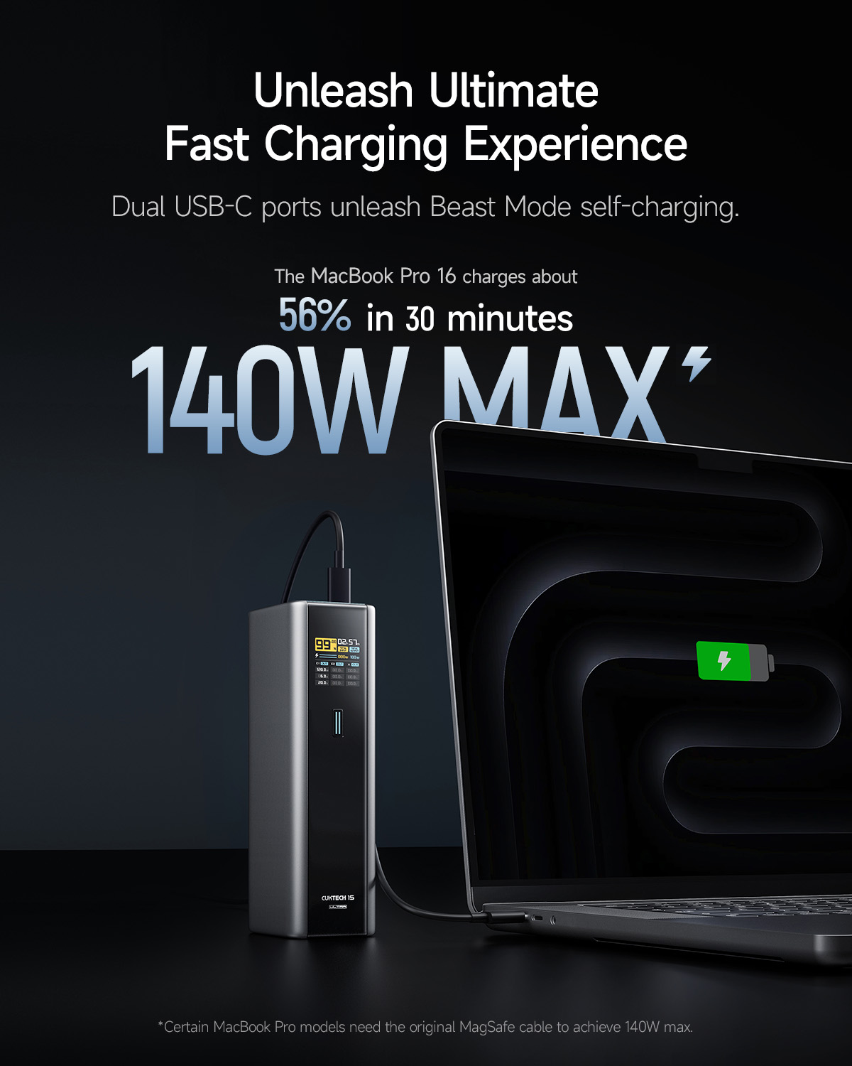 POWER BANK Cuktech P+ Series 2C1A, 20000mAh, PD 3.1, 210W, 1 x USB; 2 x USB Type-C, digital display pt. status baterie, gri Cod Produs: CKPB200UGLGR [1]