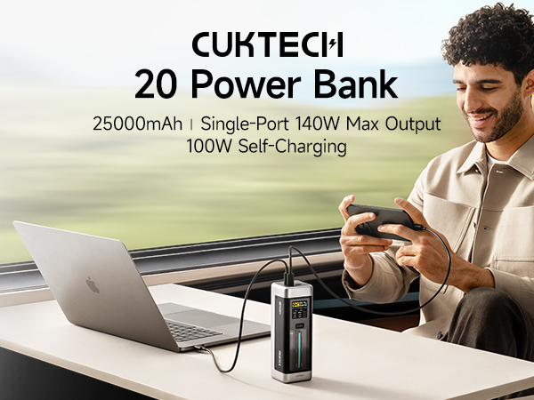 POWER BANK Cuktech P+ Series 2C1A, 25000mAh, PD 3.1, 210W, 1 x USB; 2 x USB Type-C, digital display pt. status baterie, negru, Cod Produs: CUK00P23GLBK [1]