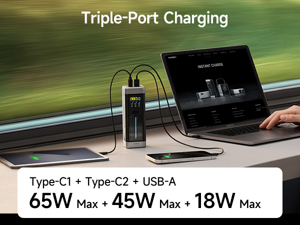 POWER BANK Cuktech P+ Series 2C1A, 25000mAh, PD 3.1, 210W, 1 x USB; 2 x USB Type-C, digital display pt. status baterie, negru, Cod Produs: CUK00P23GLBK [14]