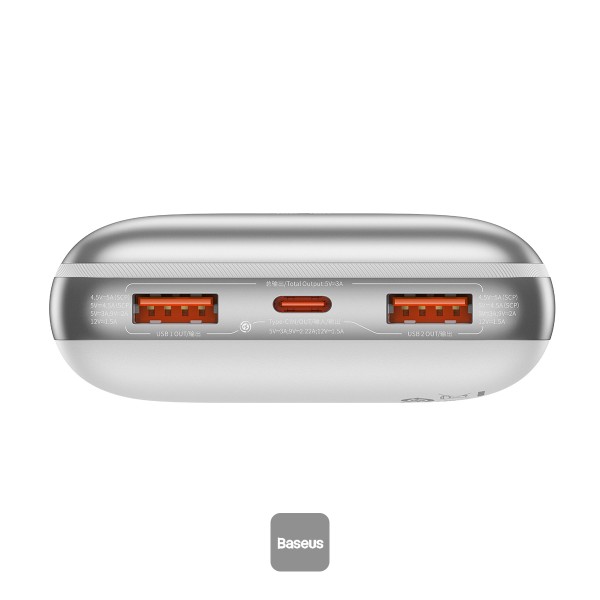 POWER BANK Baseus Bipow Pro, 20000mAh, PD 22.5W, 2 x USB; 1 x USB Type-C, digital display pt. status baterie, include cablu USB la USB Type-C de 30 cm, alb Cod Produs: PPBD040302 [1]