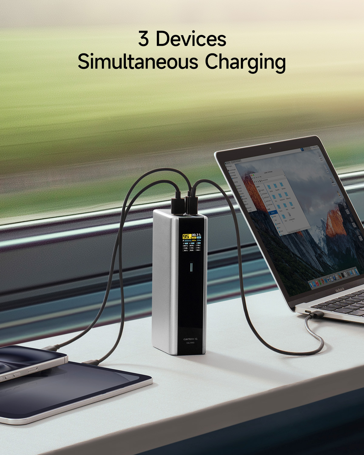 POWER BANK Cuktech P+ Series 2C1A, 20000mAh, PD 3.1, 210W, 1 x USB; 2 x USB Type-C, digital display pt. status baterie, gri Cod Produs: CKPB200UGLGR [3]